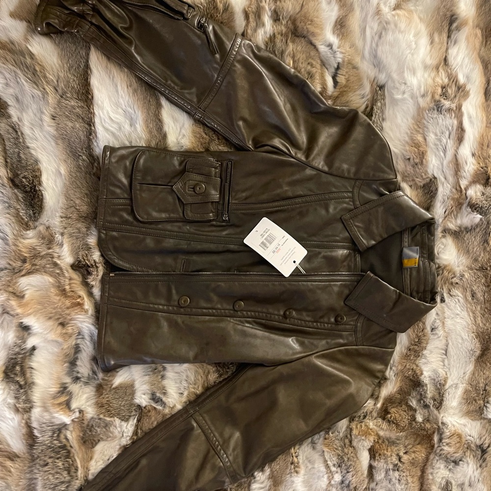 Women biker leather Fendi jacket sz car